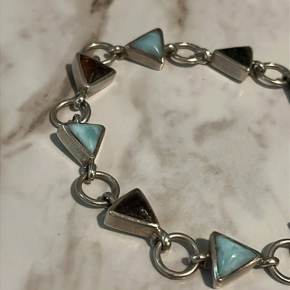 Artisan Amber + Larimar Triangle Link Bracelet - image 8